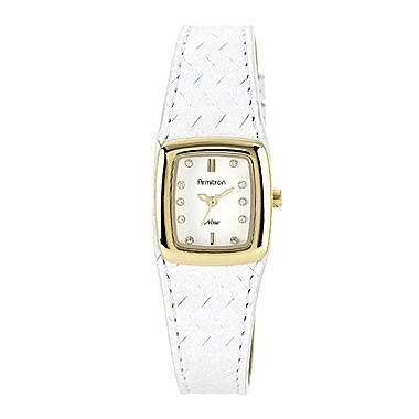 Image of Armitron Now Womens Crystal-Accent White Leather Strap Watch