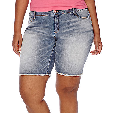 Image of Arizona Raw-Edge Denim Bermuda Shorts - Juniors Plus