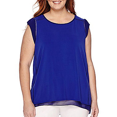 Image of Worthington Mixed Media Open Back Blouse - Plus