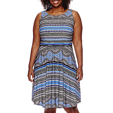 Image of Danny & Nicole Sleeveless Printed Fit-and-Flare Dress - Plus