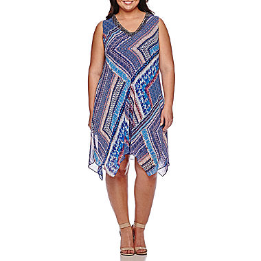 Image of Studio 1 Sleeveless Embellished-Neck Handkerchief Dress - Plus