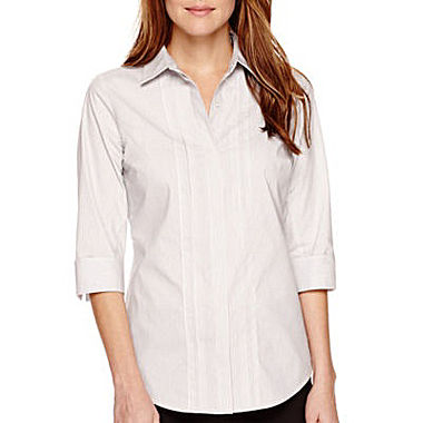 Image of Worthington 3/4-Sleeve Button-Front Oxford Shirt - Petite