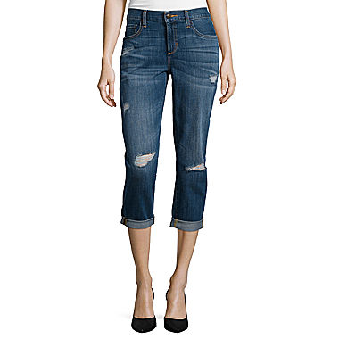Image of Stylus Destructed Roll-Cuff Boyfriend Crop Jeans